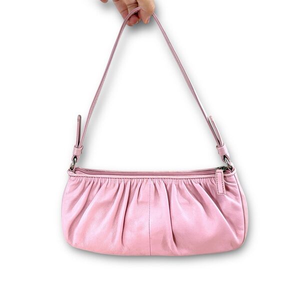 Vintage Y2K Leather Light Pink Pastel Small Shoulder Bag Rockabilly Bratz Trashy - Picture 1 of 13